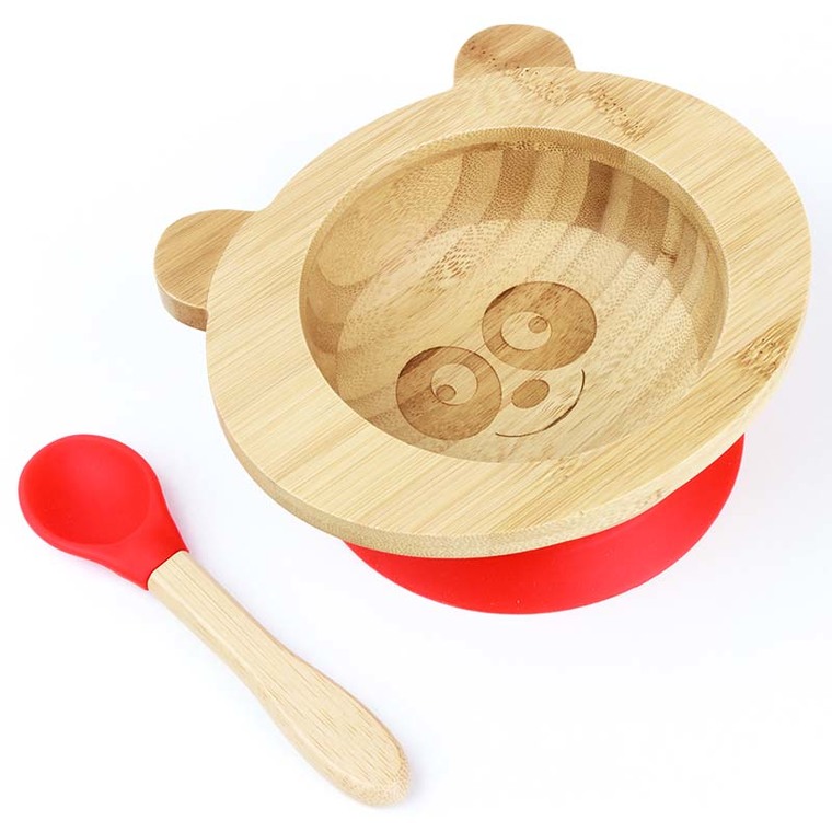 Set de repas bébé en bambou et silicone Rouge