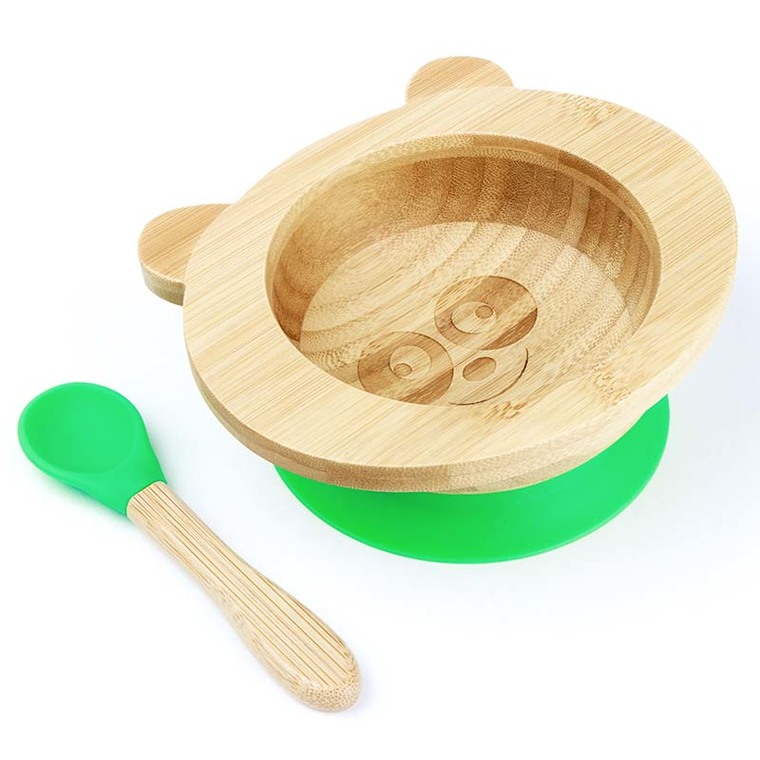 Set de repas bébé en bambou et silicone Vert