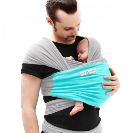 Echarpe de portage Originale Gris claire poche turquoise