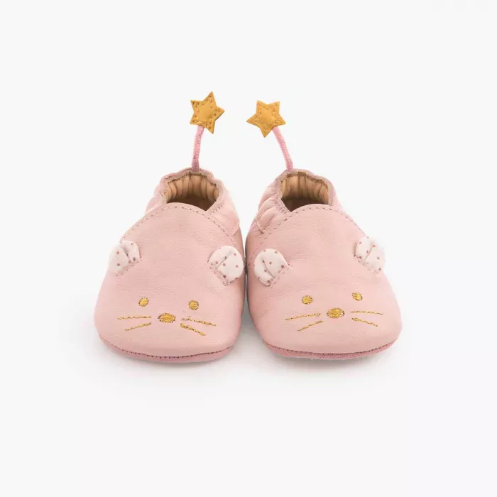 Chaussons en cuir Souris rose – Il était une fois