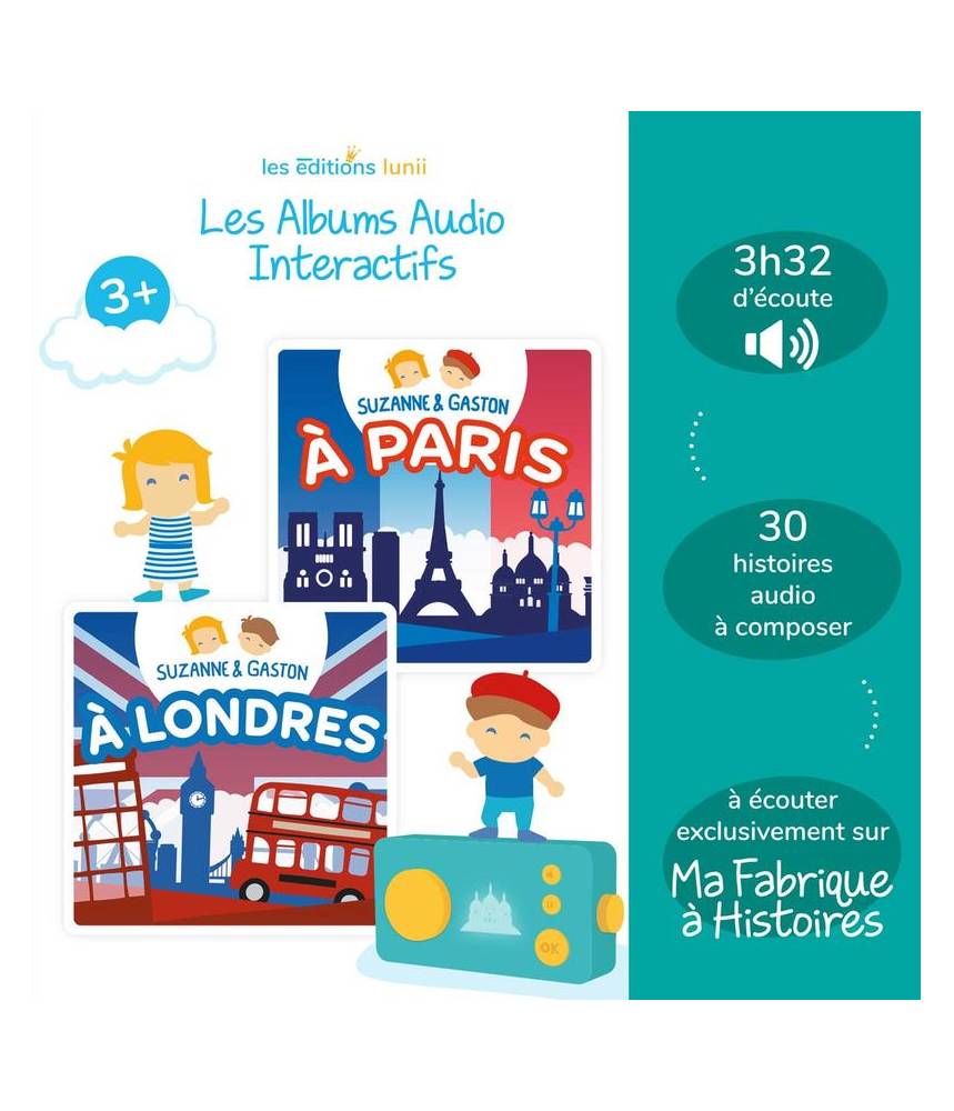 Coffret de 2 livres audio Suzanne & Gaston à Paris et à Londres 3+