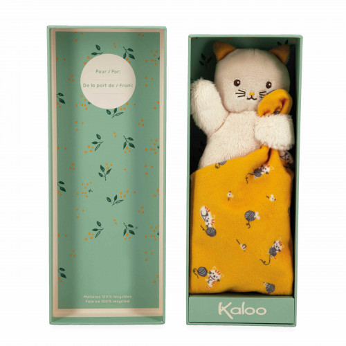Doudou chat carré douceur jaune