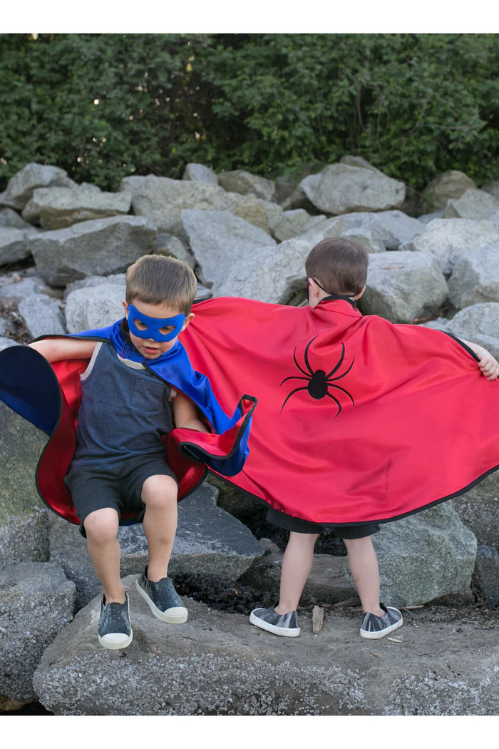 Déguisement cape avec masque réversible Spiderman/Superman – Taille 5-6 ans