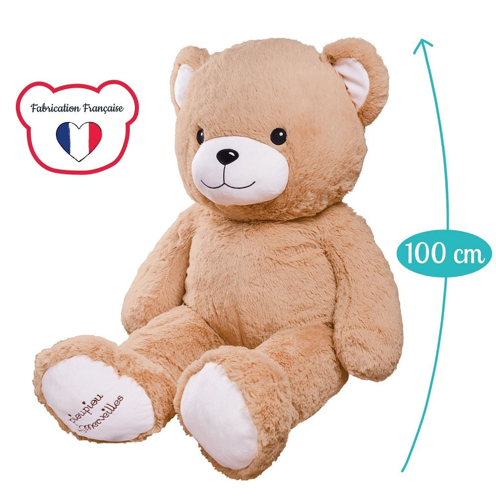 Peluche géante Ours Gaston beige 100 cm