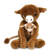 Peluche vache maman marron et son bébé