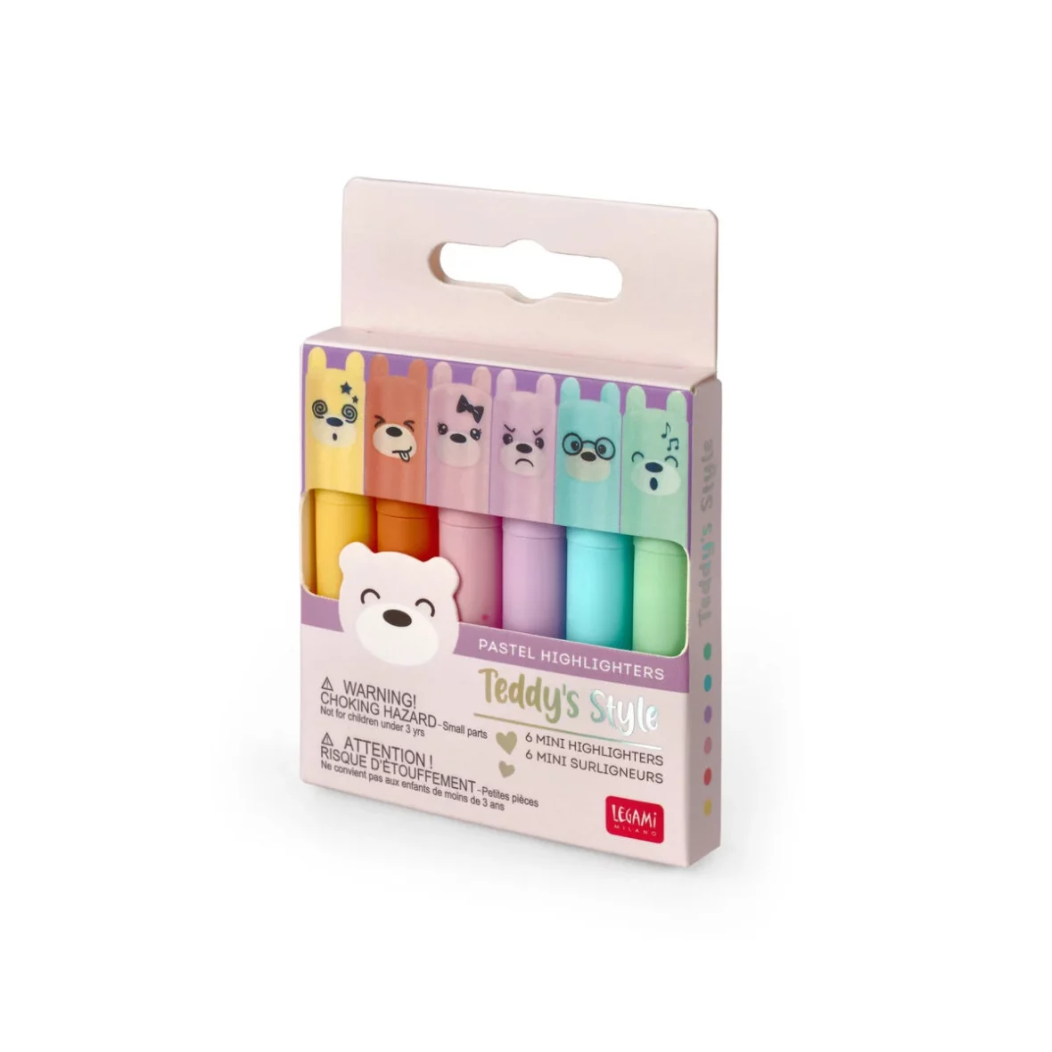 Legami – Set de 6 mini surligneurs Teddy’s Style Teddy Bear