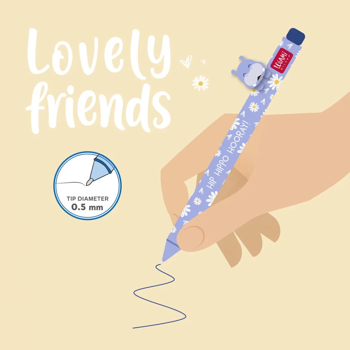 Legami – Stylo à encre gel Lovely Hippo