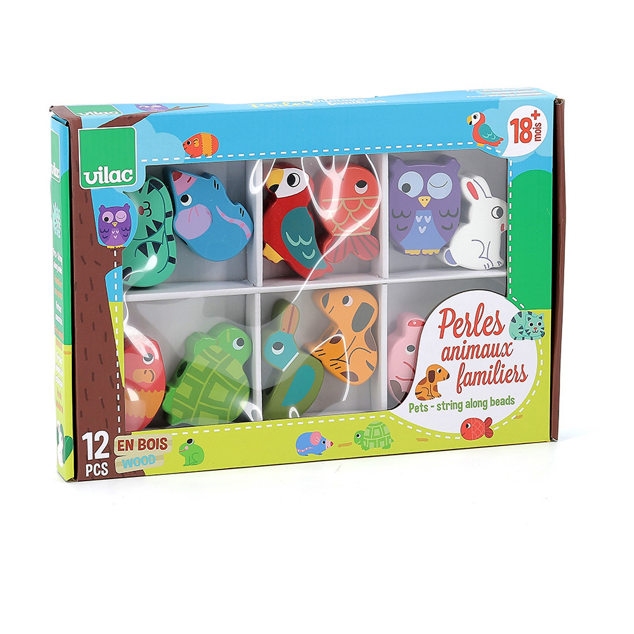 Perles en bois à enfiler Animaux familiers4