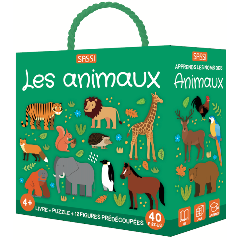 Les animaux – Livre + puzzle 40 pcs + 12 figurines