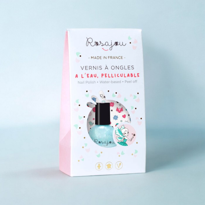 Vernis à ongle à l’eau – Bleu pailleté “Fée”