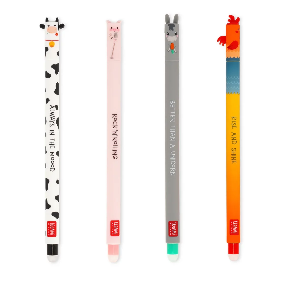 Legami – Set de 4 stylos à encre gel effaçable Farm sweet Farm