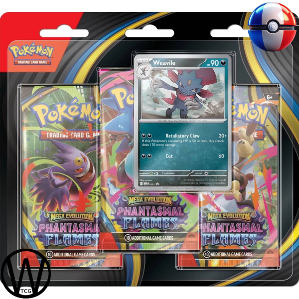 Pokémon – Tripack 3 Boosters ME02 Flammes Fantasmagoriques Farfuret/Dimoret