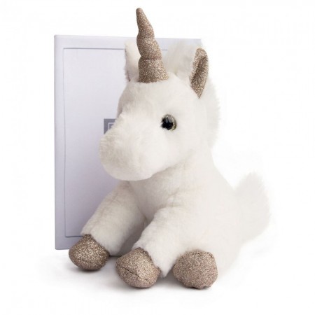Peluche Licorne paillettes Blanche Or – 23 cm