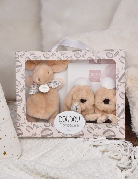Coffret Chaussons et Doudou lapin beige