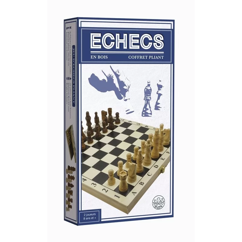Jeu d’échecs pliant imprimé en bois 28 cm