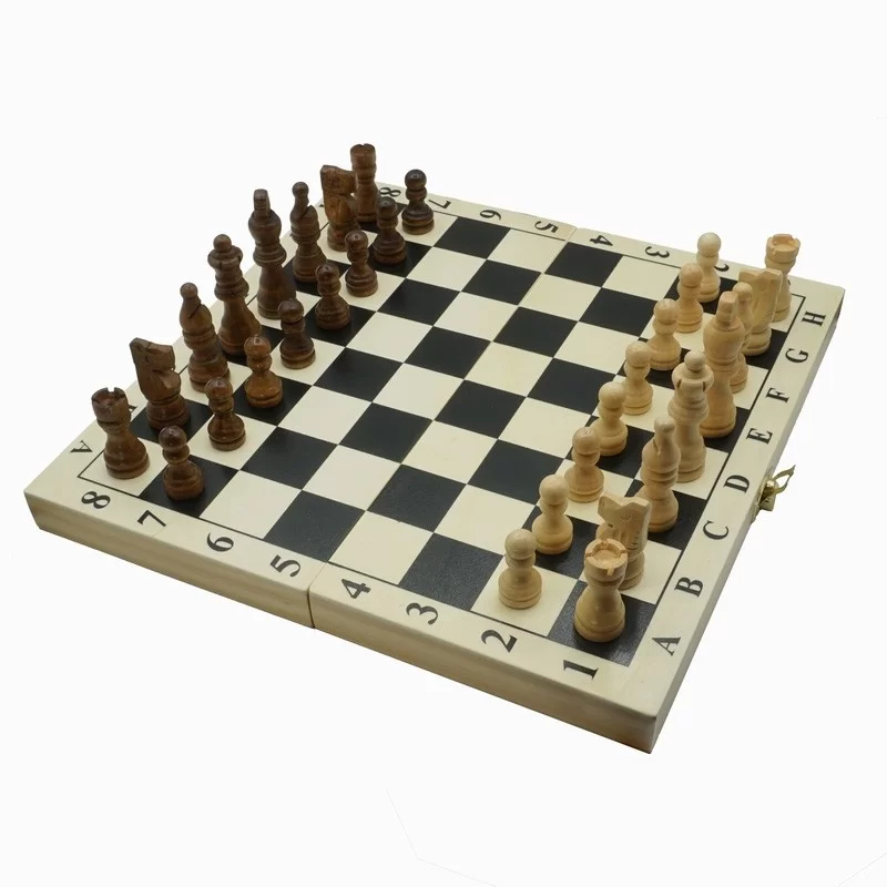 Jeu d’échecs pliant imprimé en bois 28 cm3