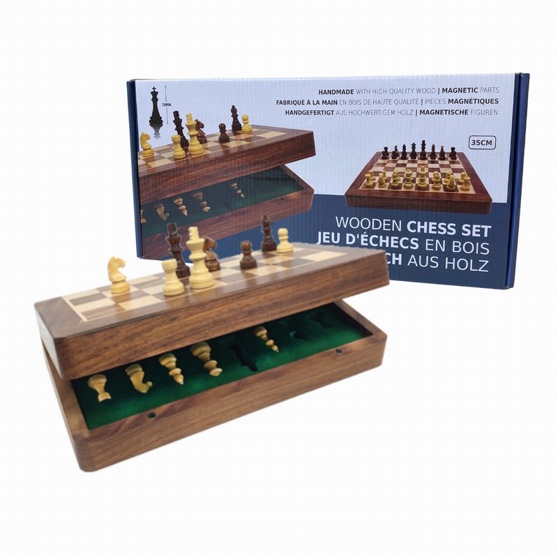 Jeu d’échecs pliant imprimé en bois 35 cm