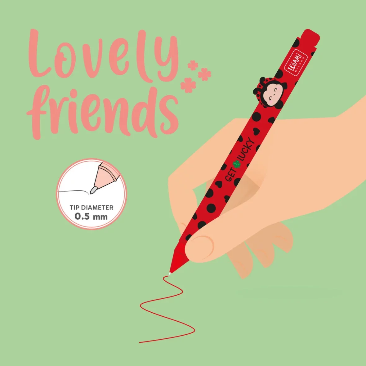 Legami – Stylo à encre gel Lovely Friends – Ladybug2