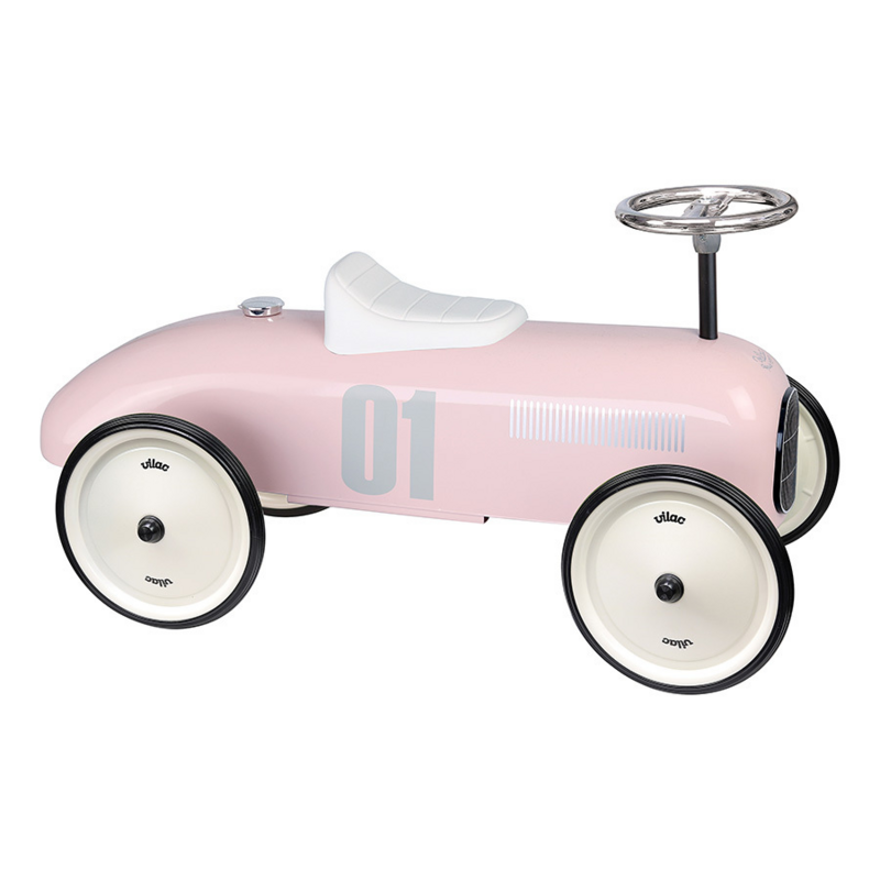 Voiture porteur en métal vintage rose pâle